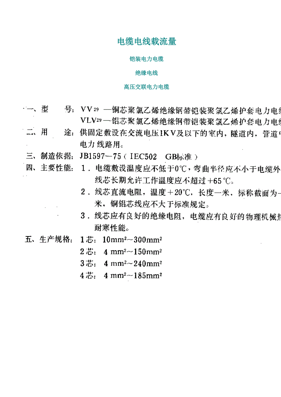 常用电缆电线载流量_第1页