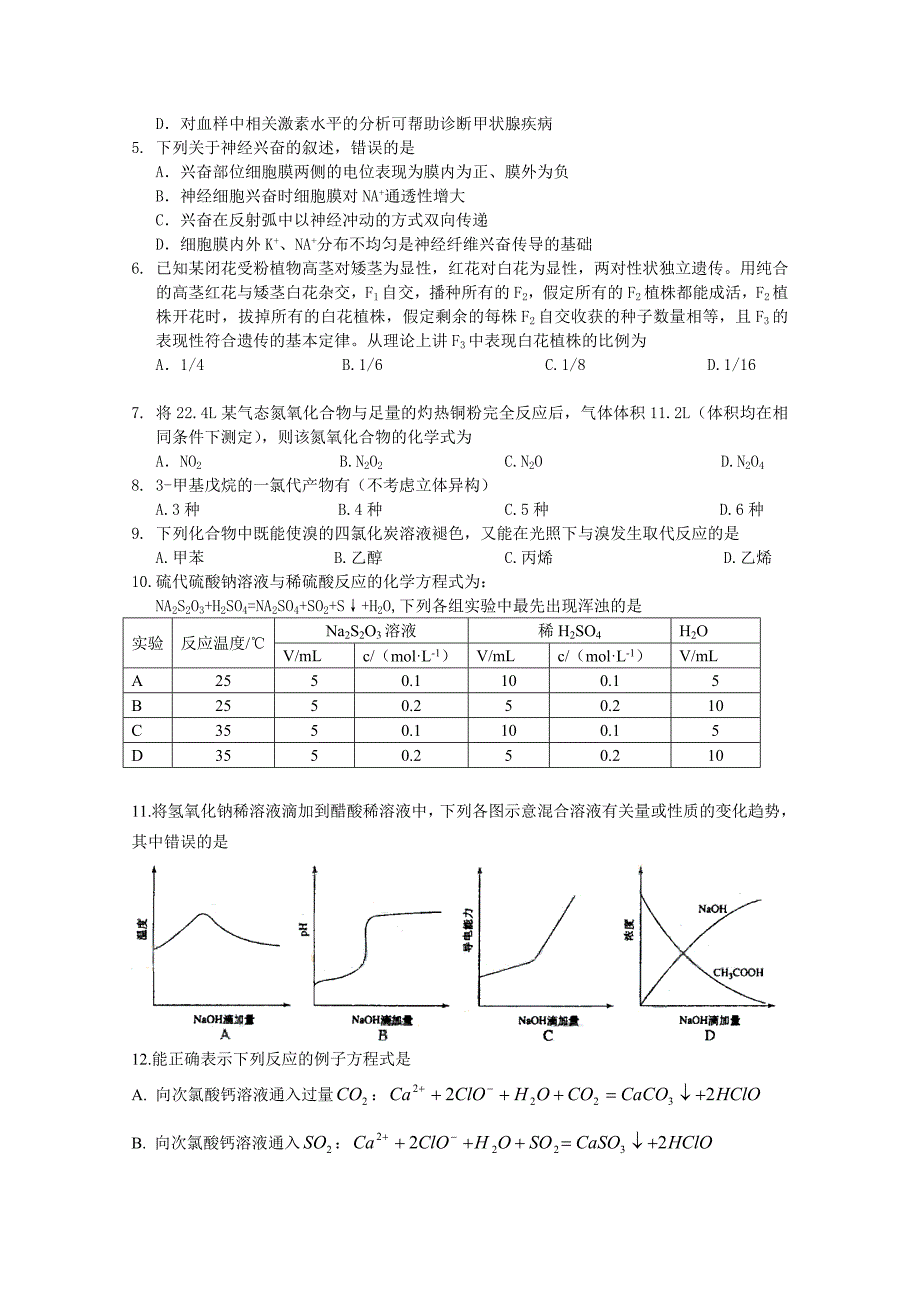 2009年宁夏高考理综试题试题_第2页