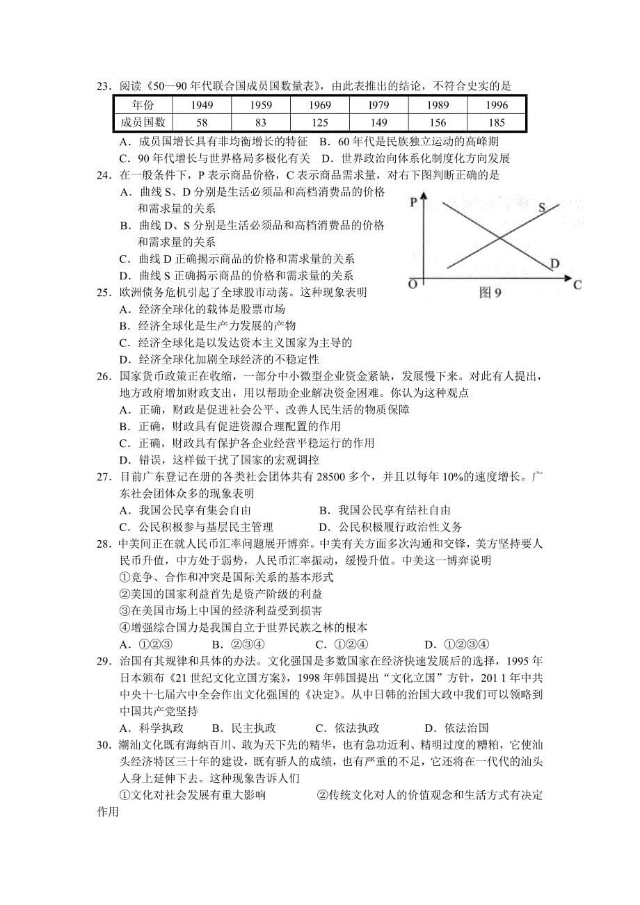 汕头市2012年普通高中高三教学质量测评文综_第5页