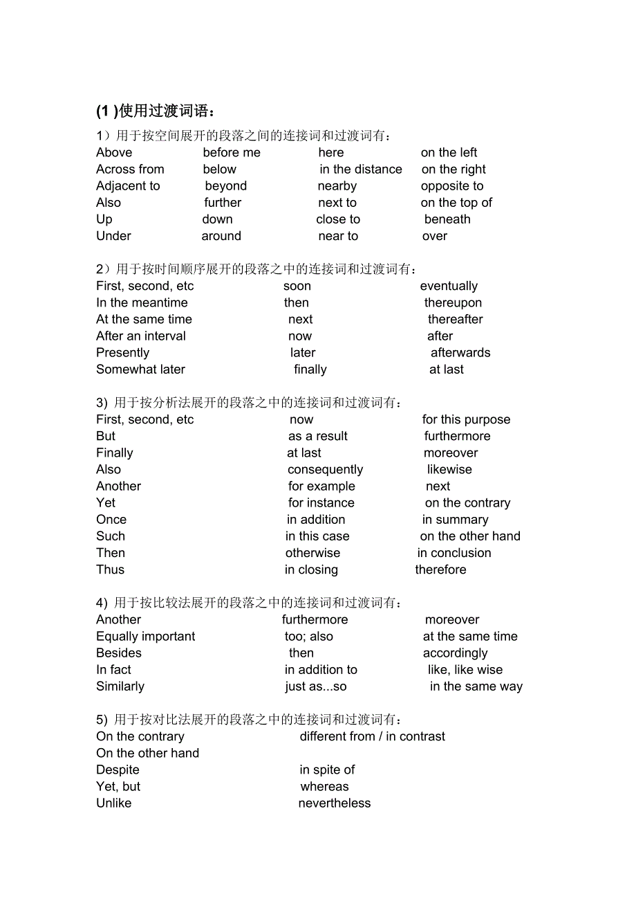 英语四级作文段落过渡词语_第1页