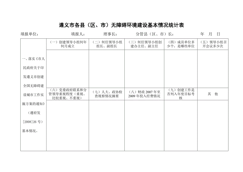 遵义市各县(区,市)无障碍环境建设基本情况统计表_第1页