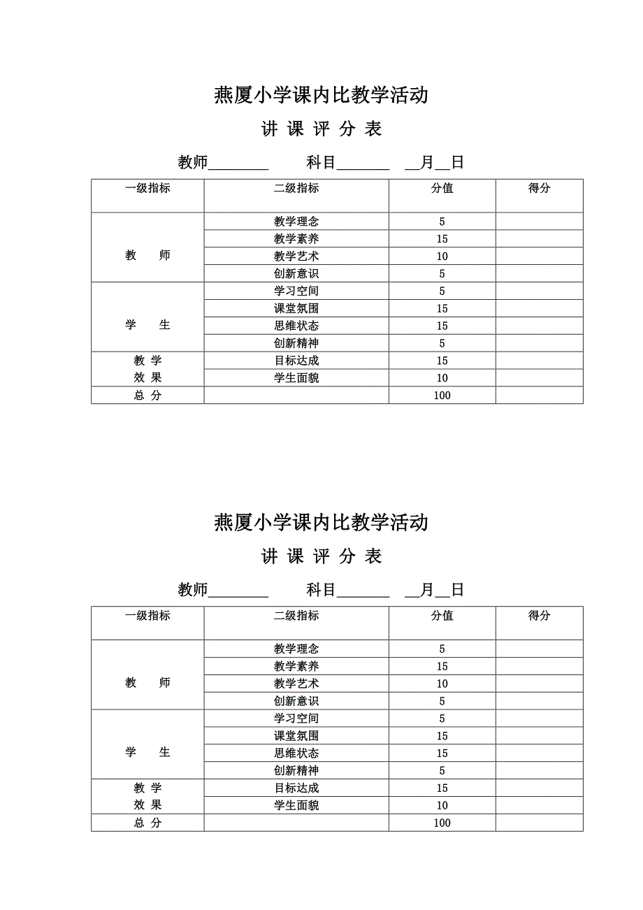 燕厦小学课内比教学活动评分表_第3页