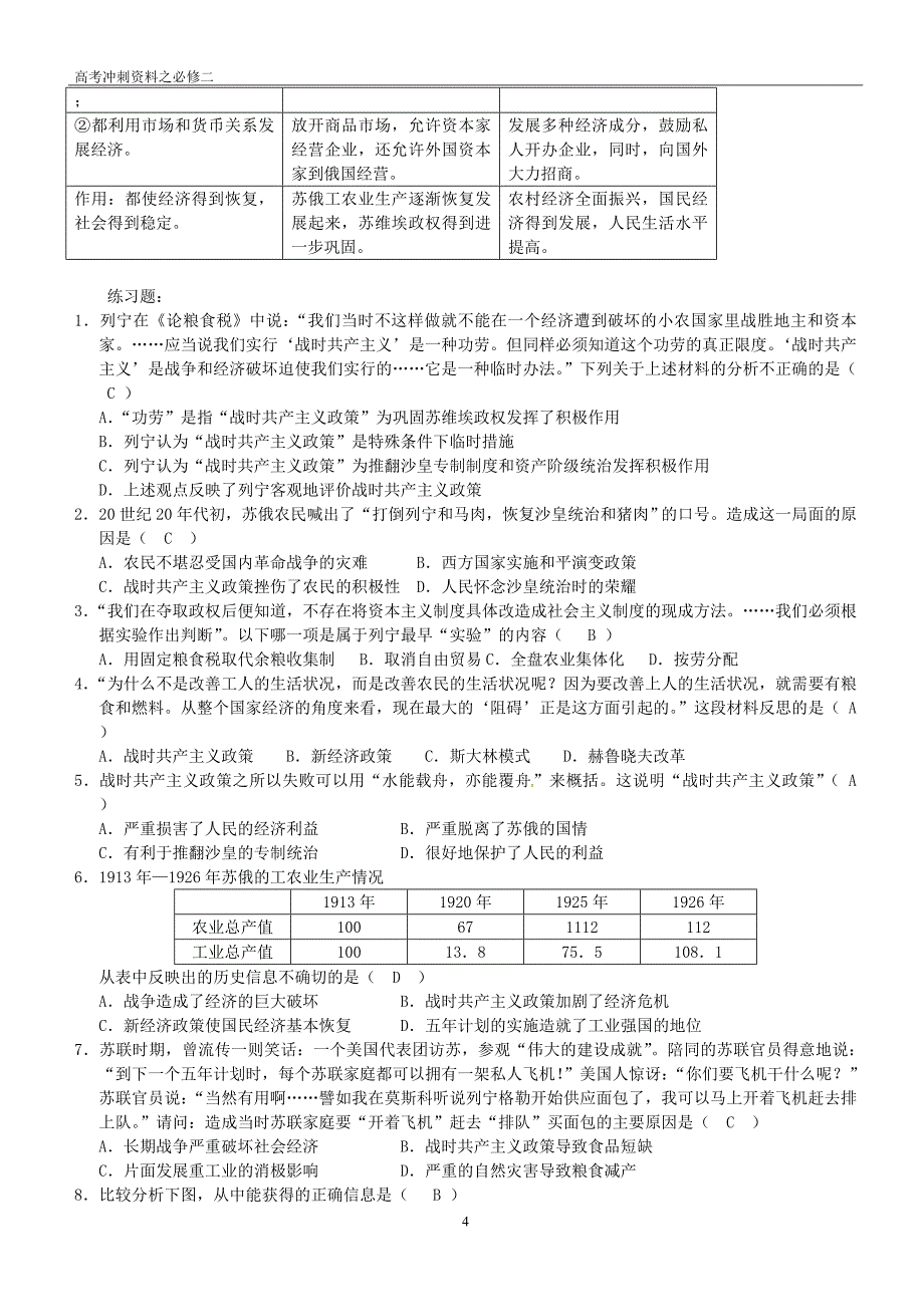 人民版必修二 专题七、八苏联社会主义建设、经济全球化趋势_第4页