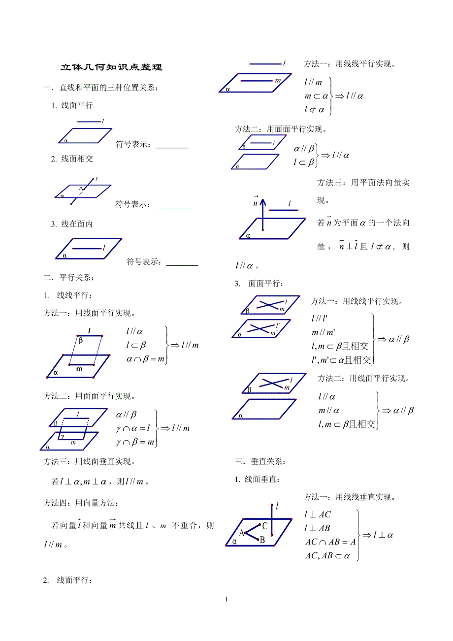 高二年级文科立体几何基础知识点全集(图文并茂)_第1页