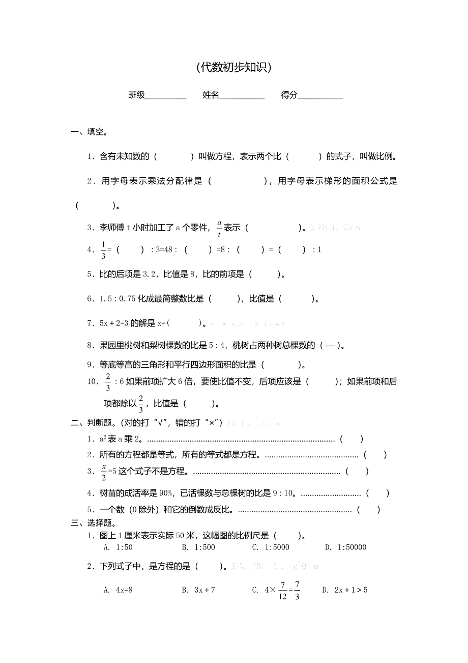 2013佛山小升初六年级数学专项练习二代数初步知识试卷解析小学六年级北师大版_第1页