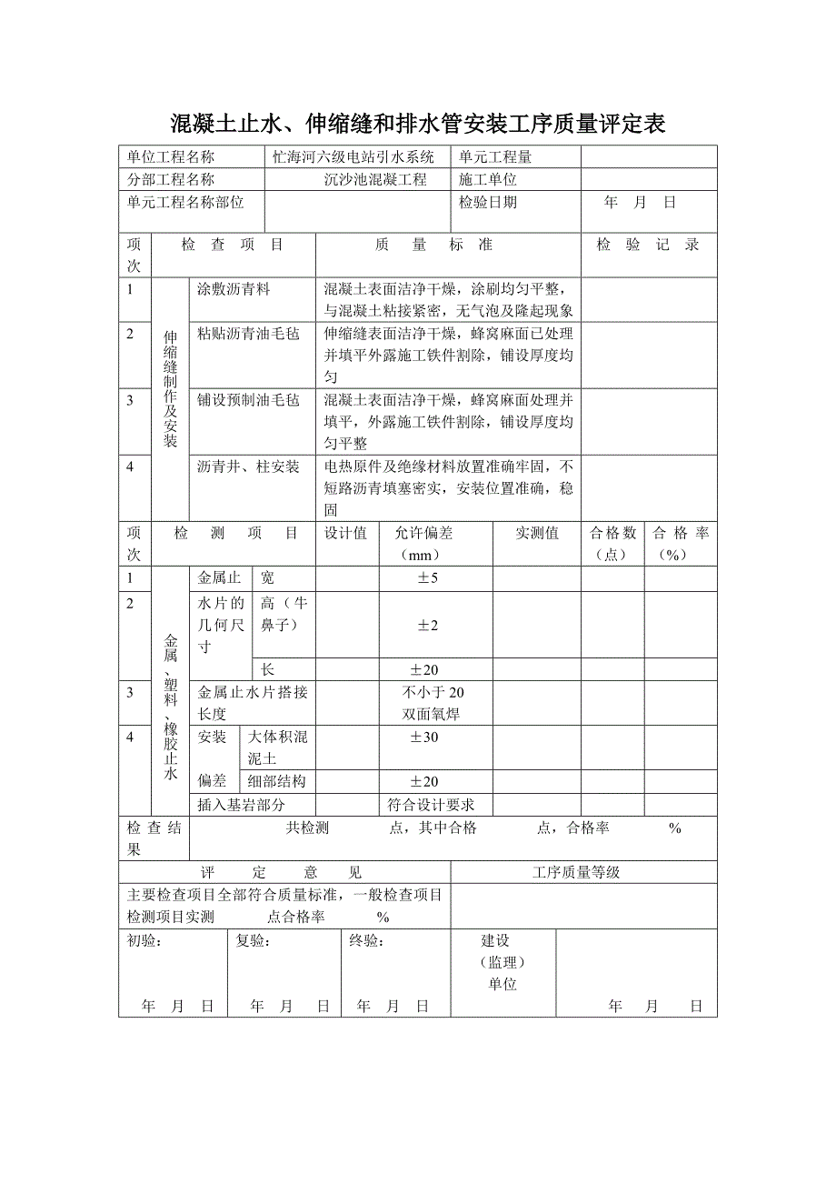 沉沙池混凝土工程质量评定表1.1_第4页