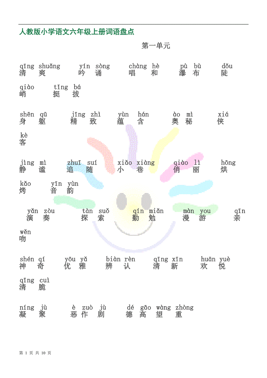 人教版小学语文六年级上册词语盘点_第1页