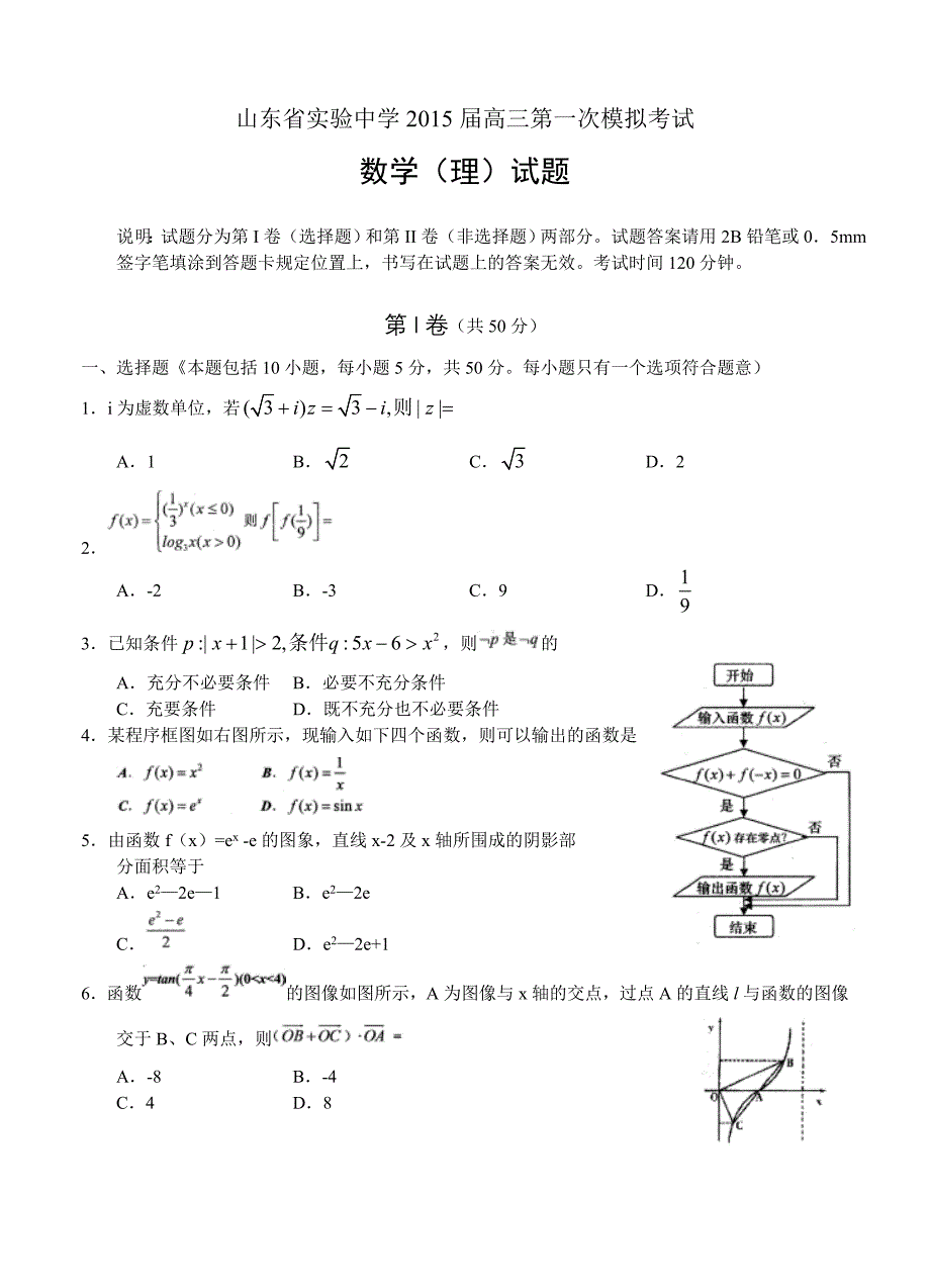 2015届高考数学第一次模拟【理】试卷_第1页