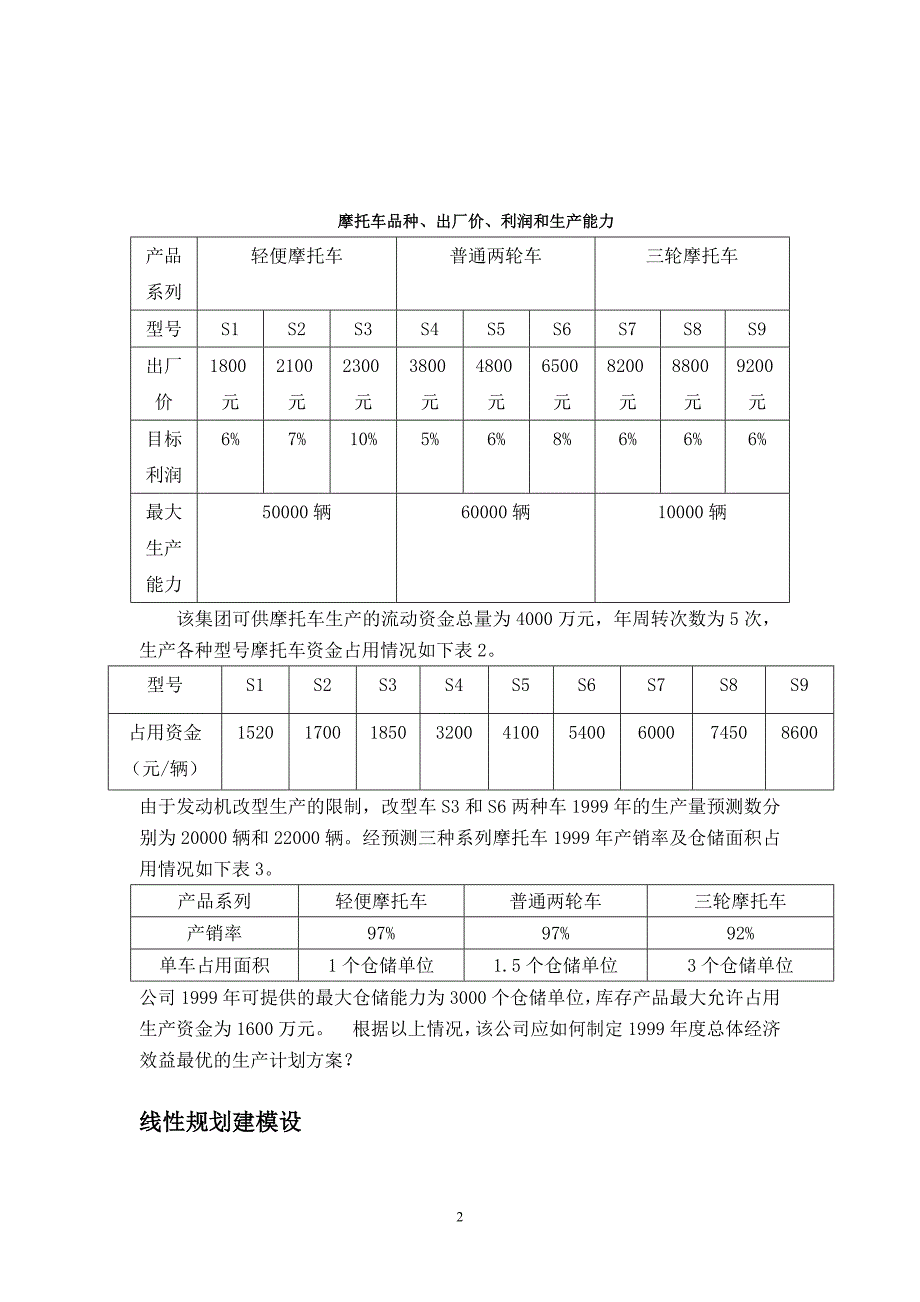 关于摩托车生产厂家的生产规划的线性规划报告_第2页