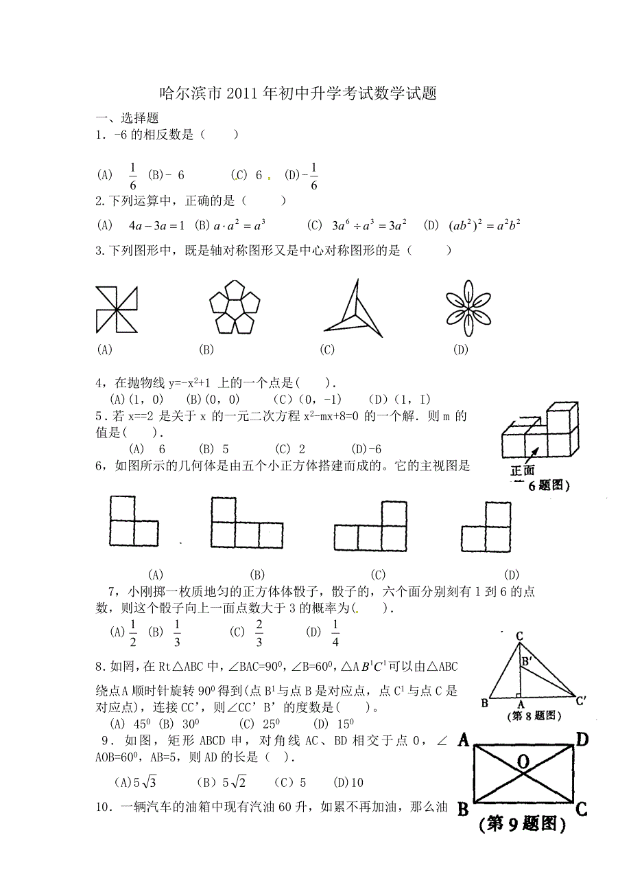 2011年中考数学试题含答案1_第1页