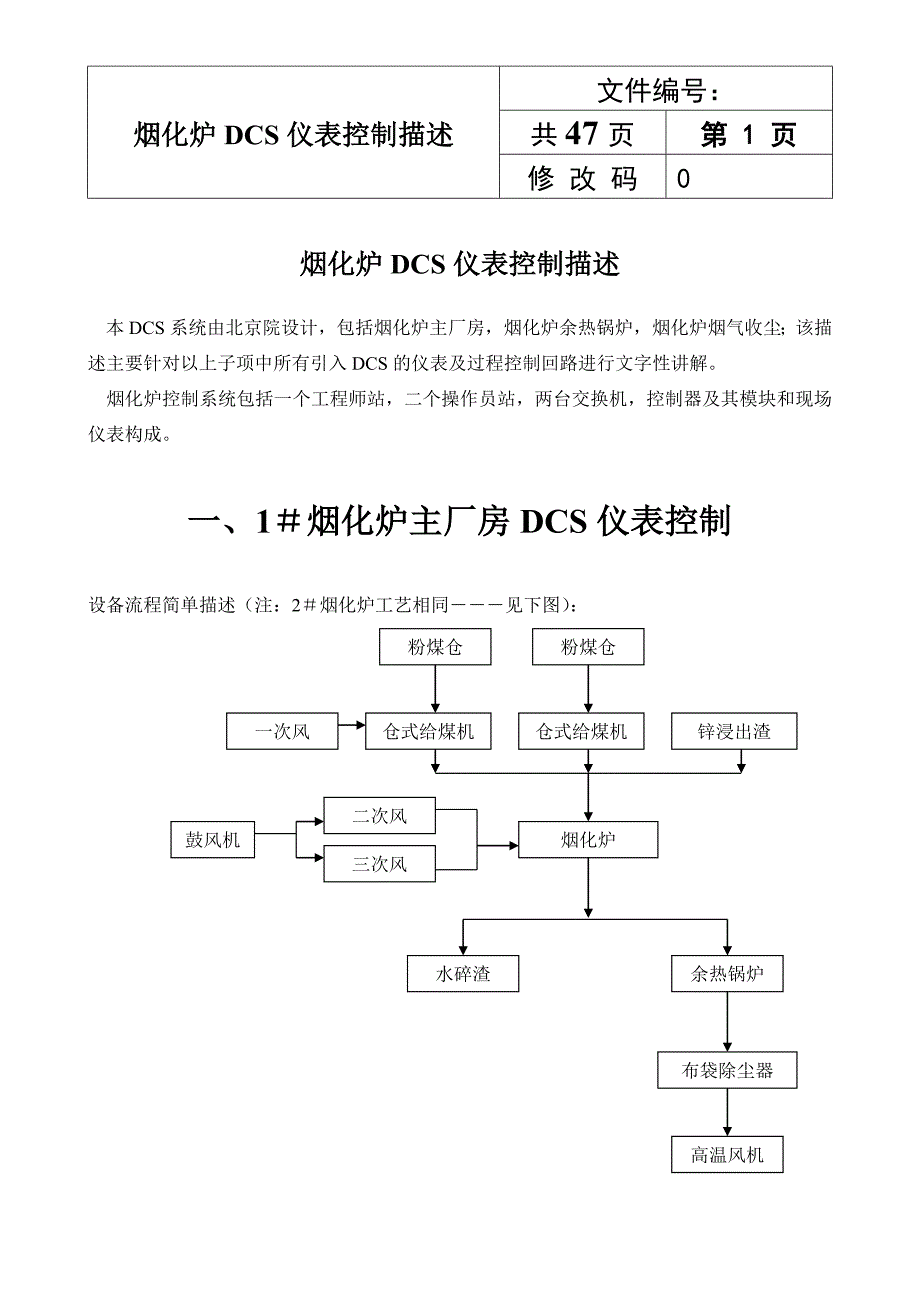 烟化炉dcs仪表控制描述_第1页