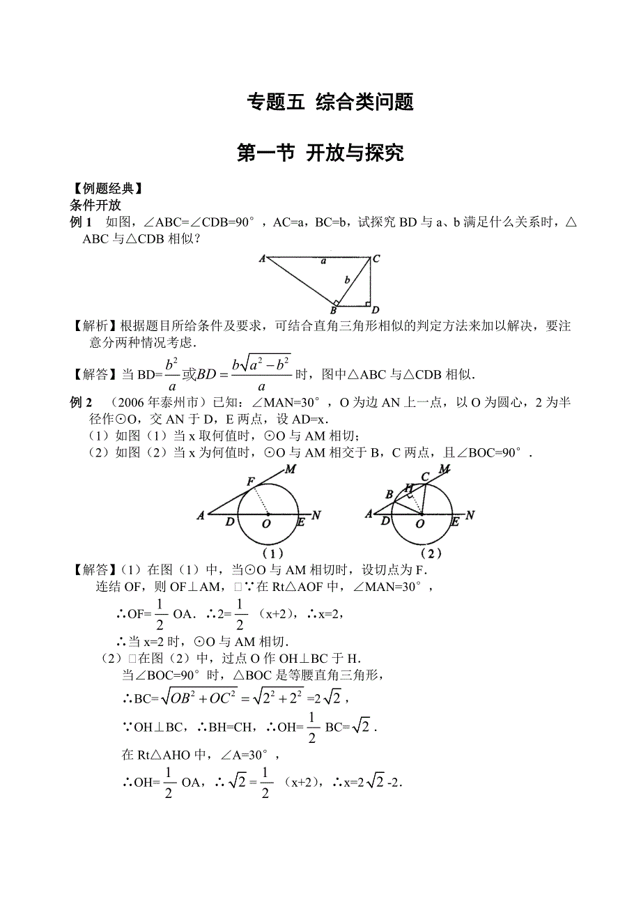 中考数学专题训练 开放与探究及答案_第1页