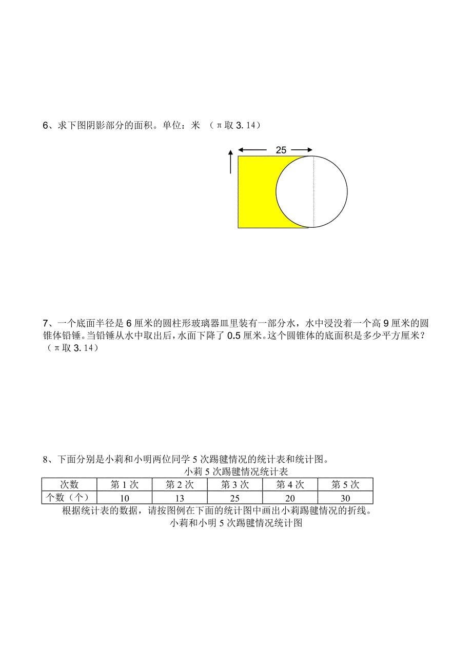 2016年人教版小学六年级数学毕业试题含答案解析_第5页