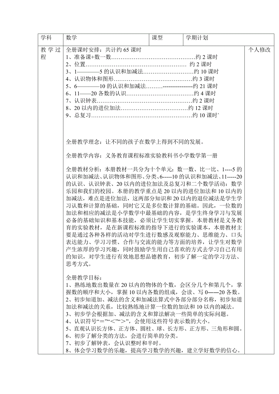 新课标人教版小学一年级上册第一单元教案教案教学设计教学反思_第1页