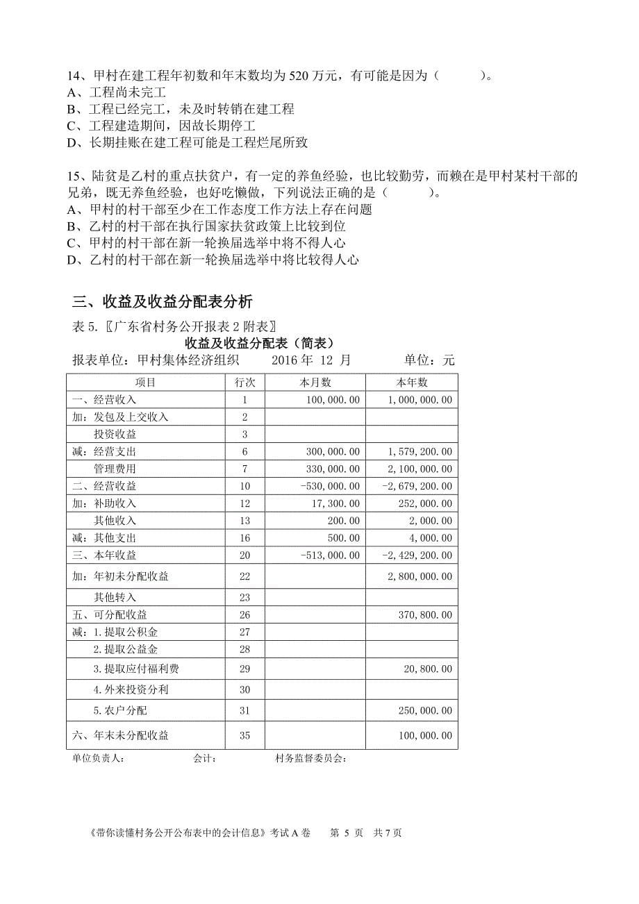 《带你读懂村务公开公布表中的会计信息》考试试题（A卷）含答案_第5页