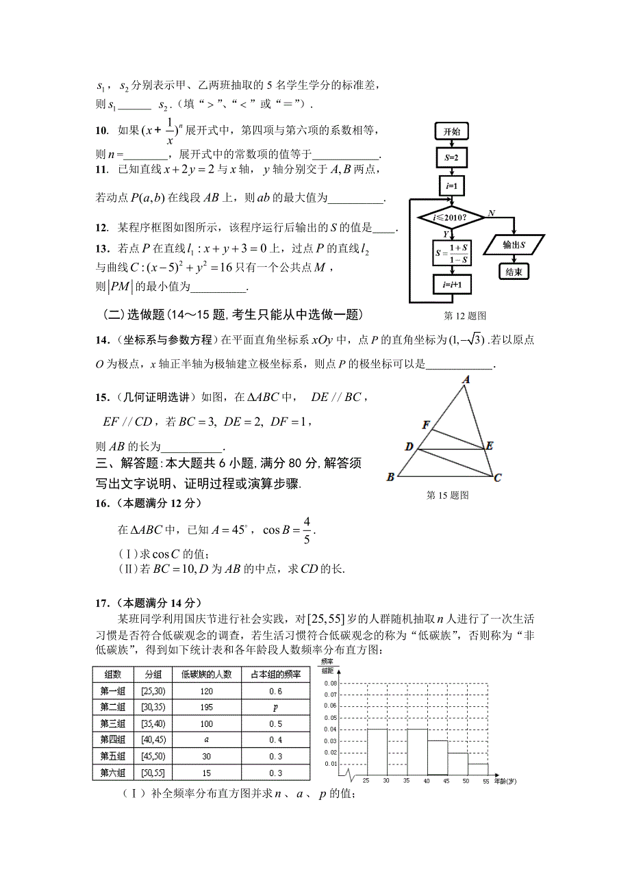 2011届高考理科数学临考练兵拔高分测试题卷6_第2页