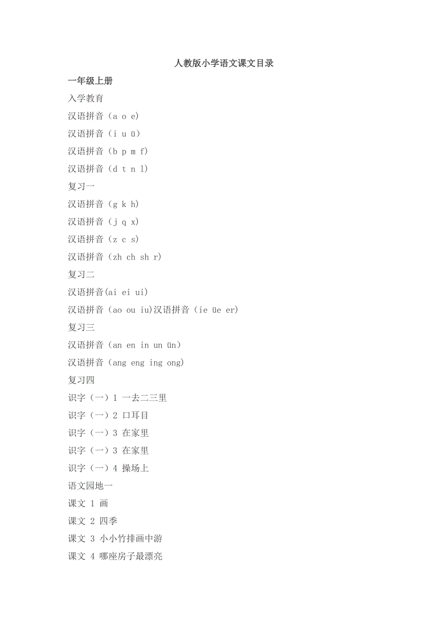 人教版新课标小学语文教材总目录_第1页