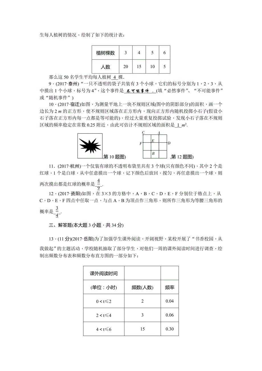 2018年中考数学总复习单元测试（八）统计与概率含考点分类汇编详解_第2页