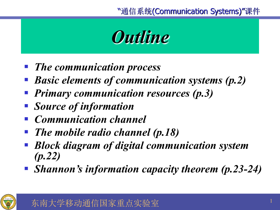 Outline 通信系统(Communication Systems)课件_第1页