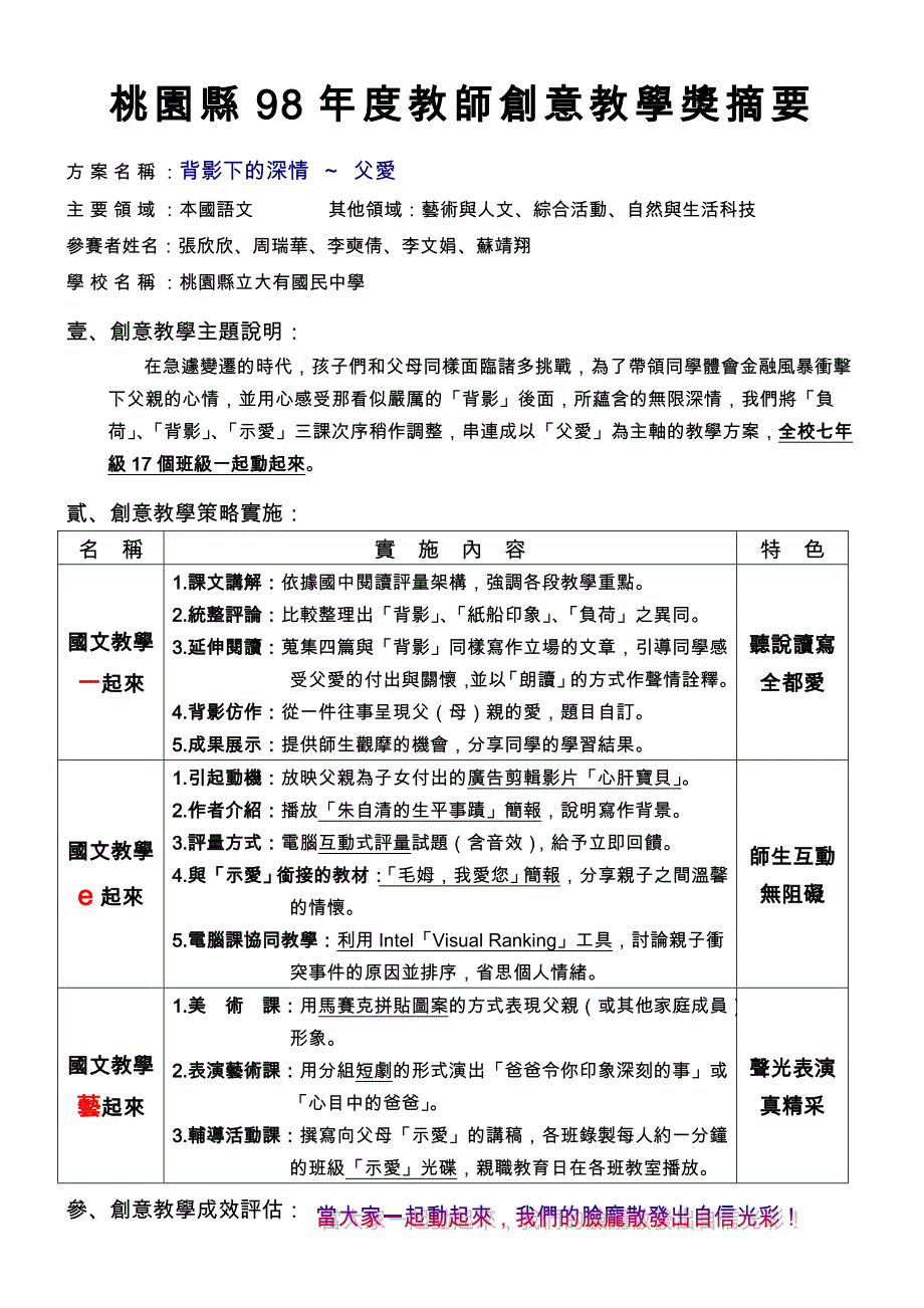 桃园县98年度教师创意教学奖摘要_第1页