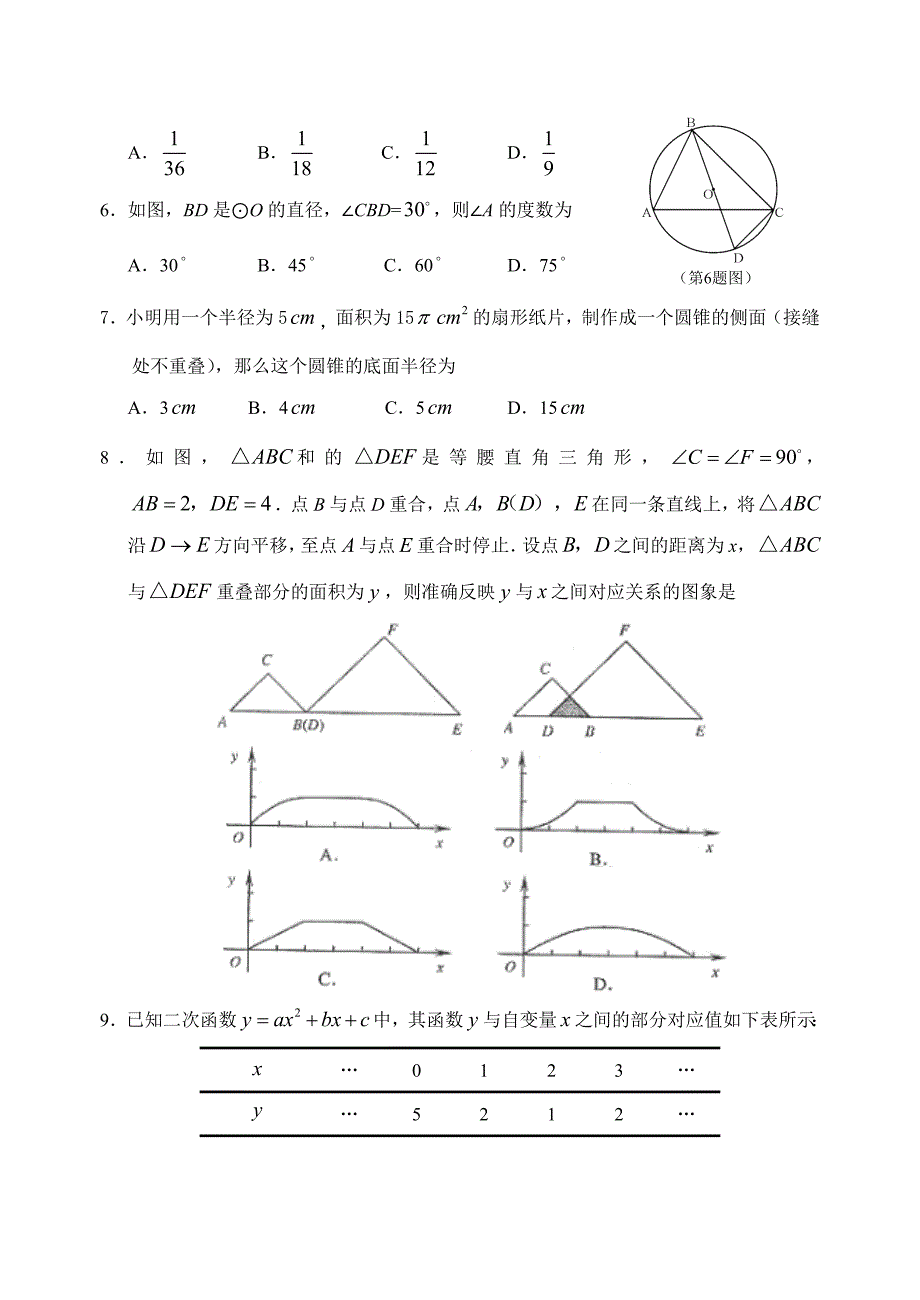 2011届杭州市各类高中招生考试数学模拟试题及答案_第2页