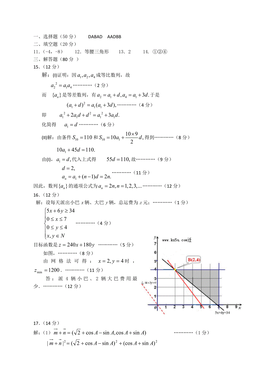 2011届汕头市金山中学高三文科上学期期末考试及答案_第4页