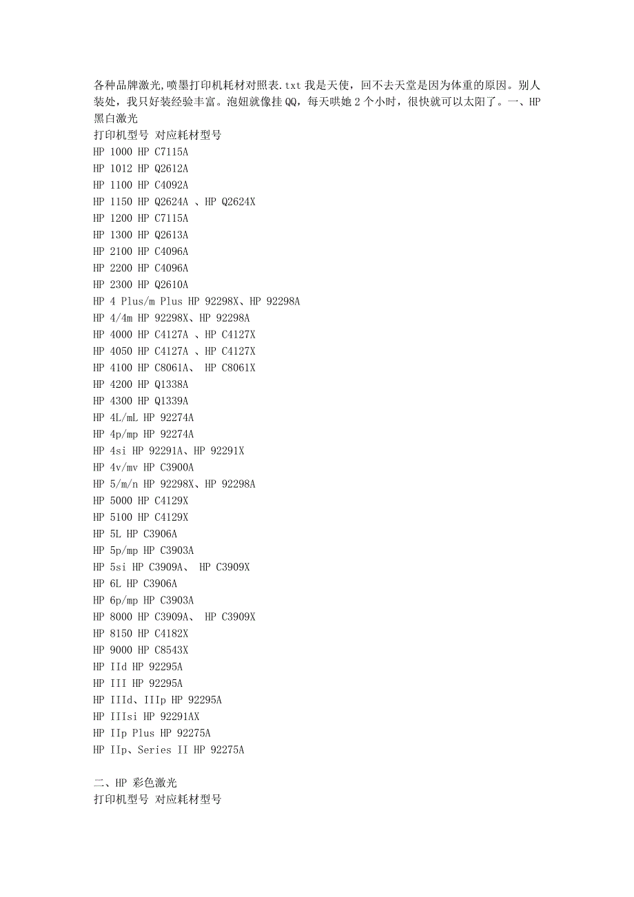 各种品牌激光,喷墨打印机耗材对照表_第1页