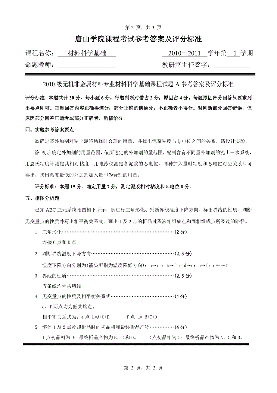 2010-2011(1)2010级成教无机本材料科学基础试卷a参考答案及评分标准_第3页