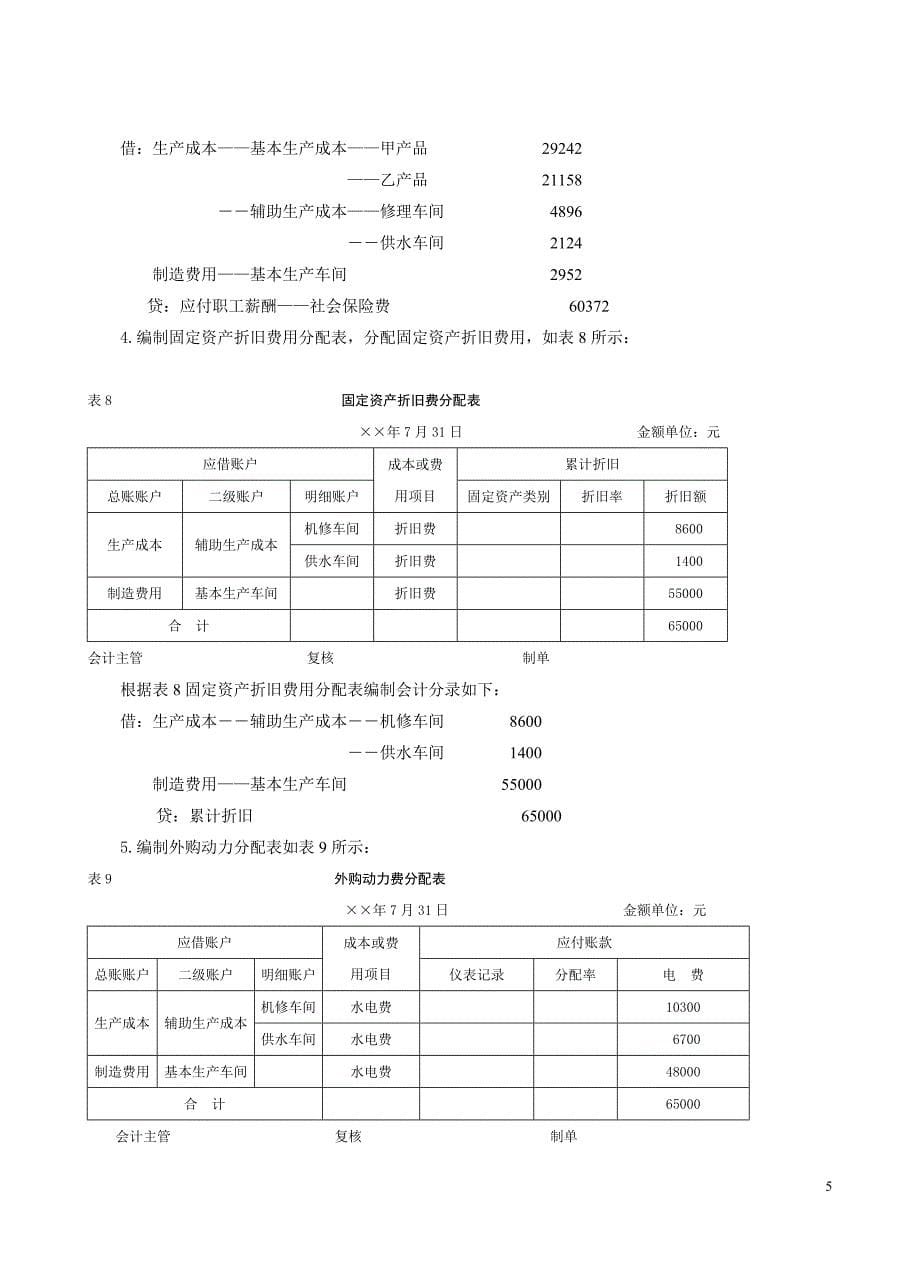 品种法模拟实训参考答案_第5页