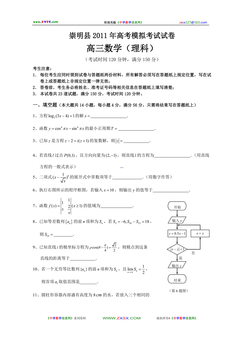 上海市崇明县2017 年高考模拟考试试卷高三数学(理科)20115_第1页