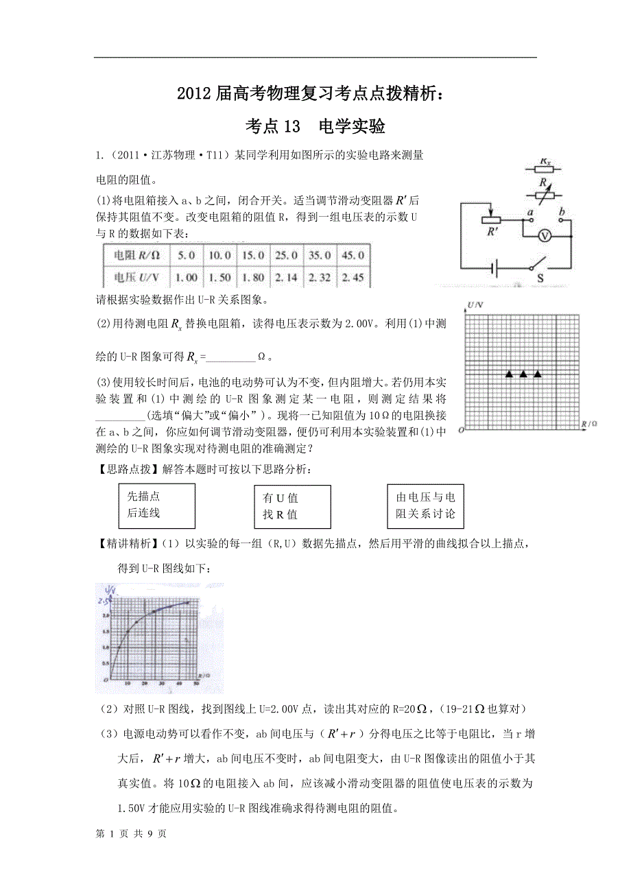 备战2013物理高考与模拟题分类解析  电学实验_第1页