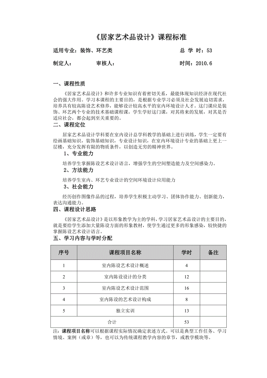 居家艺术品设计课程标准_第1页