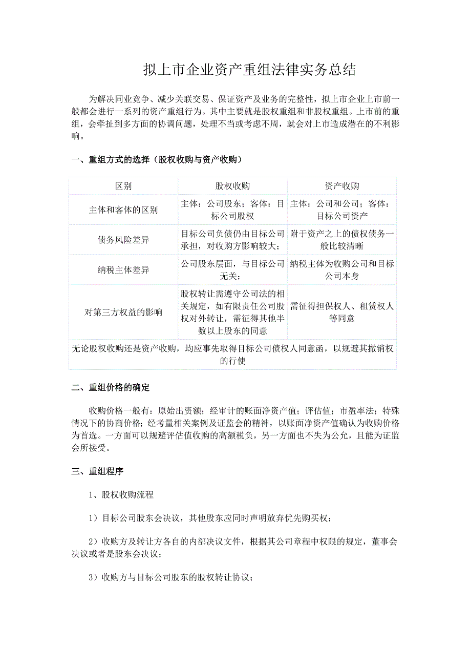 拟上市企业资产重组法律实务总结_第1页