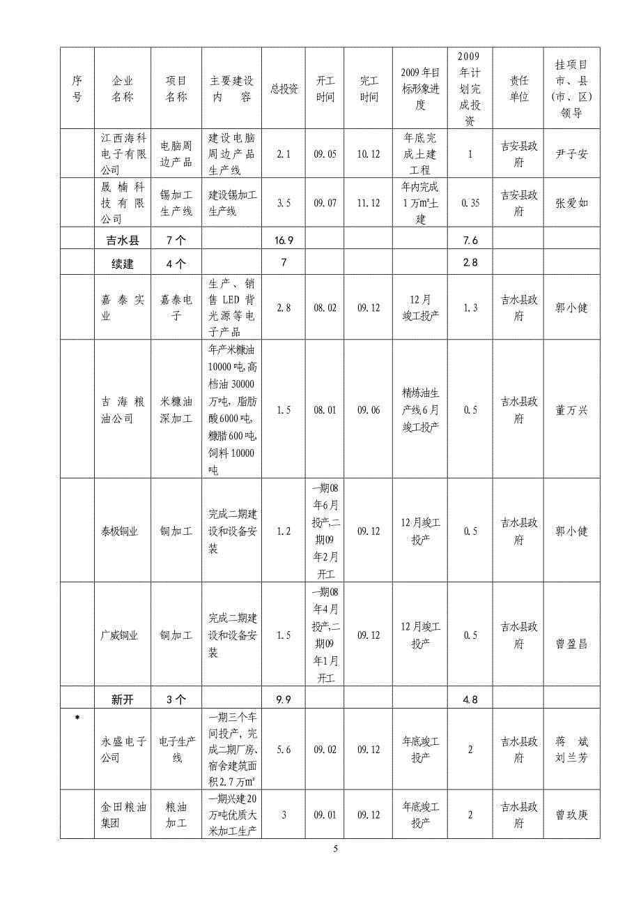 三,2009年领导挂点亿元以上工业重点项目表_第5页