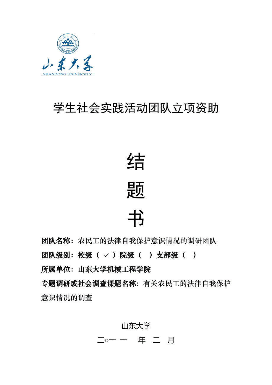 大学生社会实践活动团队立项资助结题书_第1页