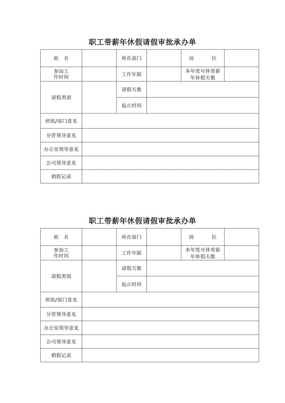 职工带薪年休假请假审批承办单_第1页