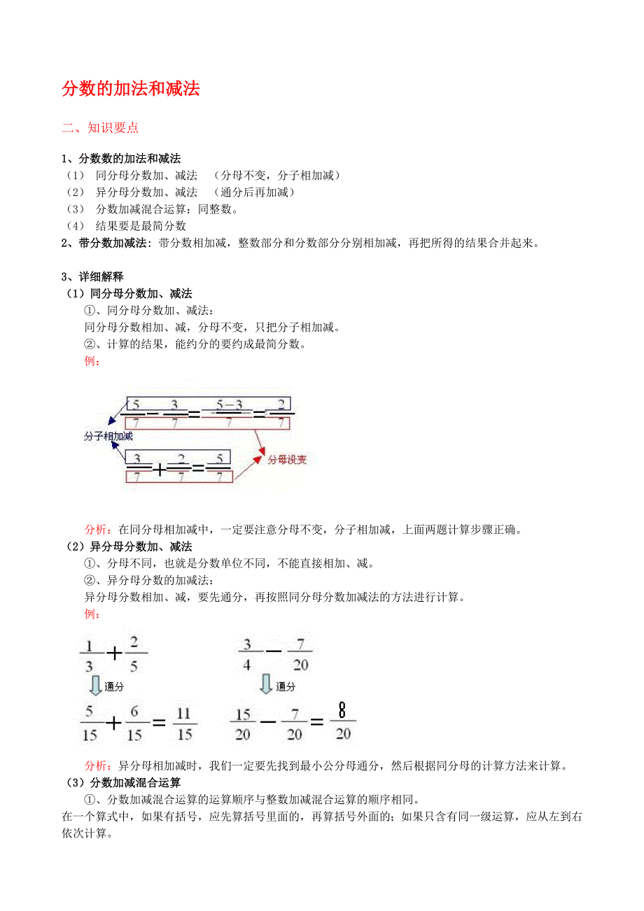 五年级下册数学《分数的加法和减法》_知识点整理_第1页