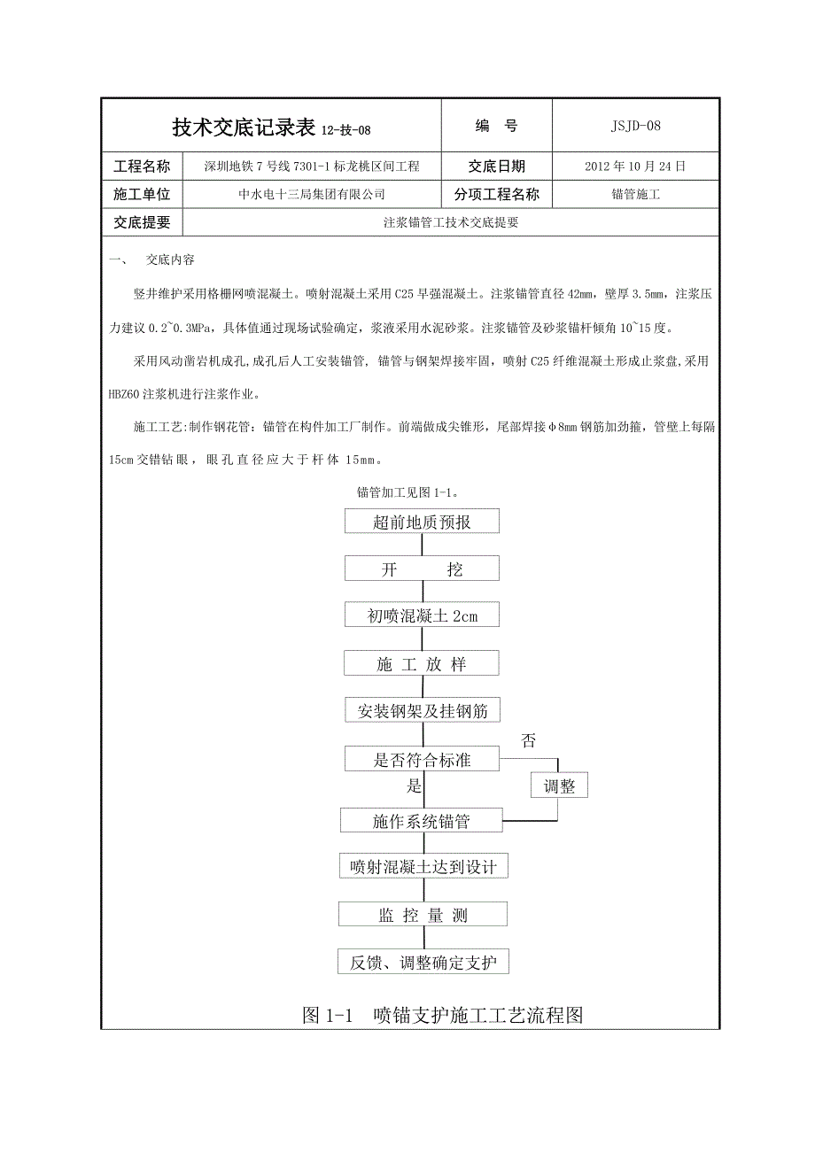 深圳地铁7号线7301-1标龙桃区间锚管技术交底_第1页