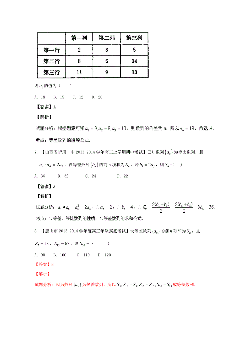 新课标i版02期 2014届高三名校数学理试题分省分项汇编 专题06 数列 word版含解析_第3页