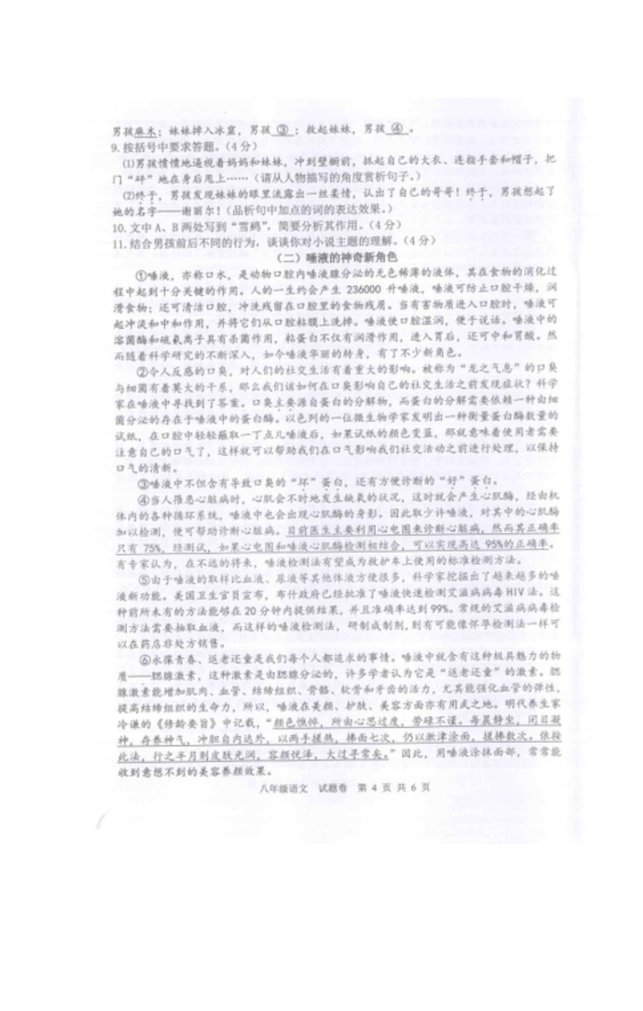 浙江省杭州市下沙区2016-2017年八年级语文上学期期末试题（扫 描 版）_第4页