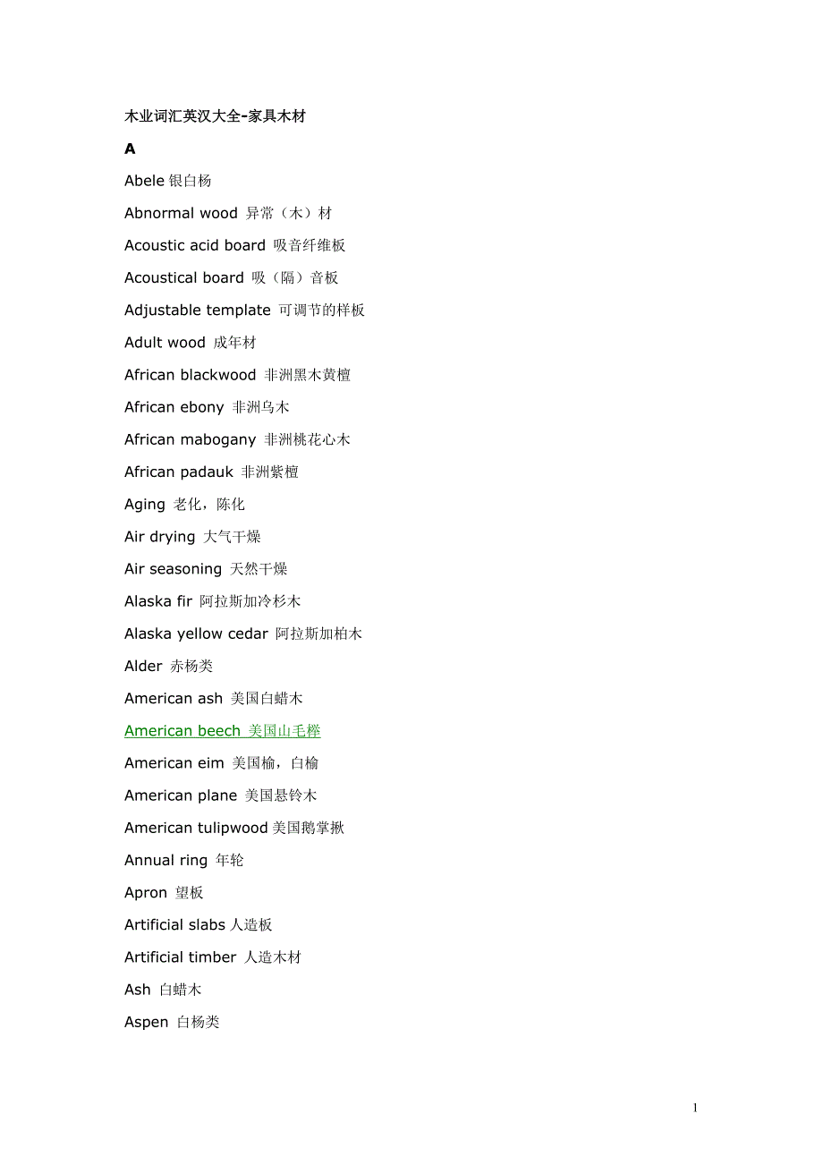 木业词汇英汉大全_第1页