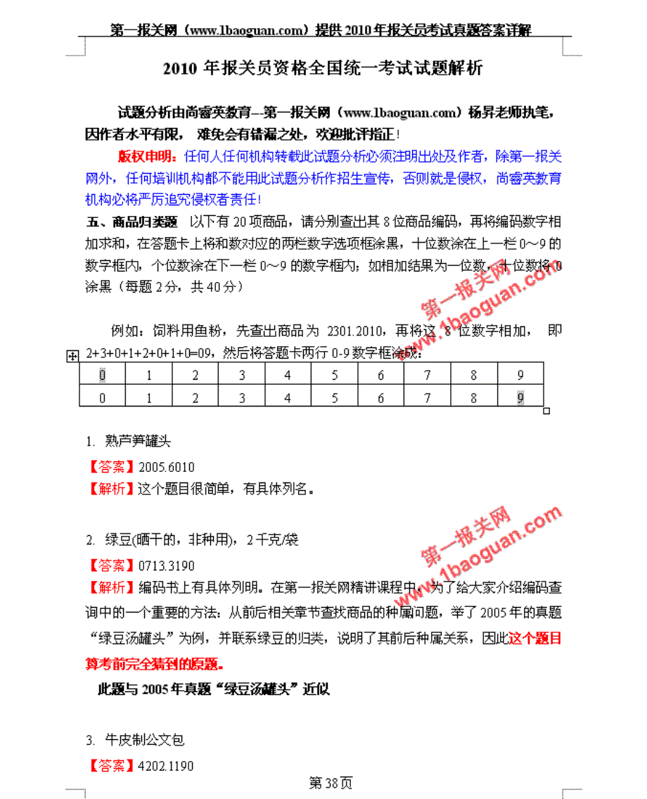 2010年报关员考试试卷与分析_第1页