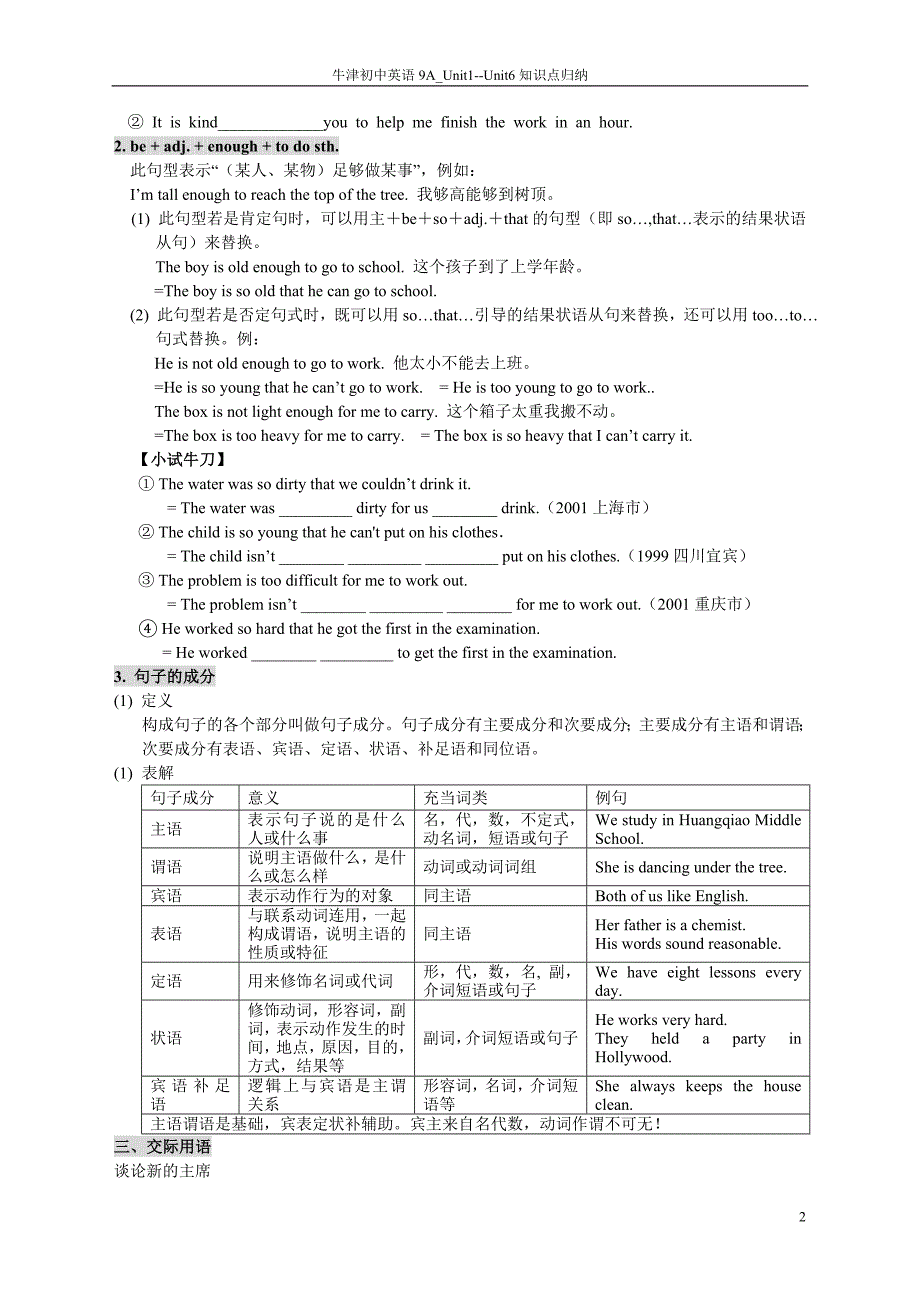 牛津初中英语9a_unit1--unit4知识点归纳_第2页