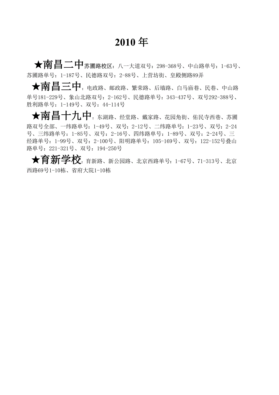 2010-2012年小升初南昌市东湖区地段 word 文档_第1页