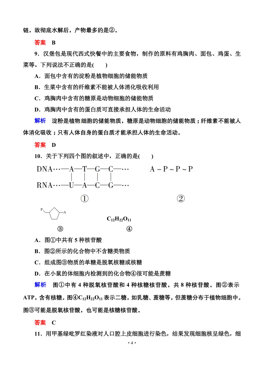 名师一号2015高考生物一轮课后限时练：第04讲 核酸、糖类和脂质_第4页