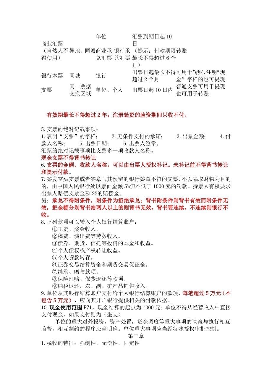 会计从业资格证《财经法规与会计职业道德》考试重点 加粗-红色-表格-全面简洁_第5页