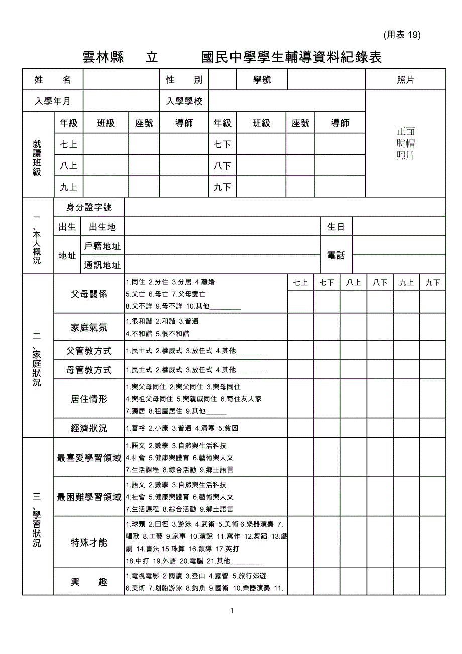 国民中学学生辅导资料纪录表_第1页