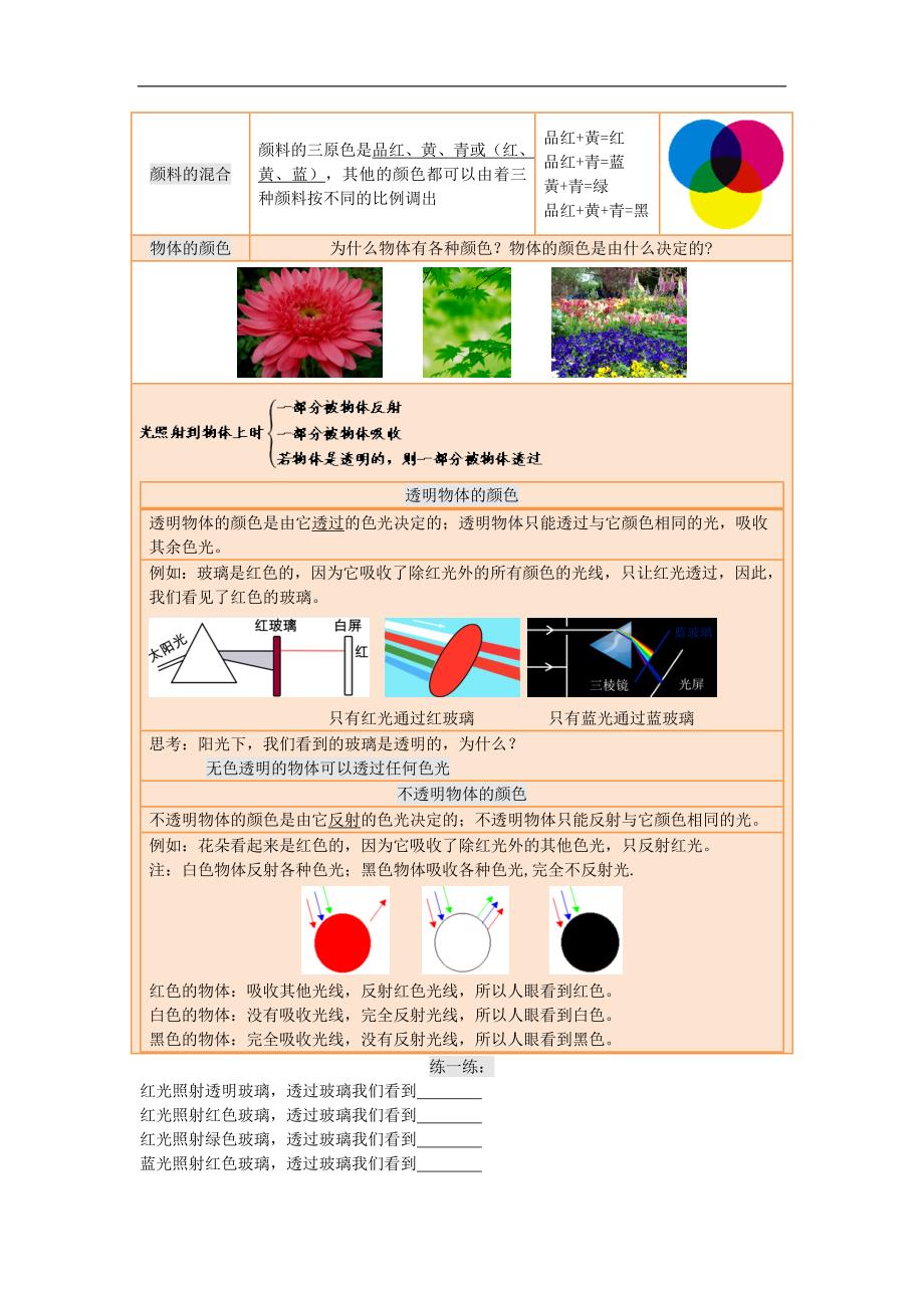 广东省深圳市罗湖区2017_2018学年八年级物理上册第四章第五节光的色散讲义与练习（无答案）（新版）新人教版_第2页