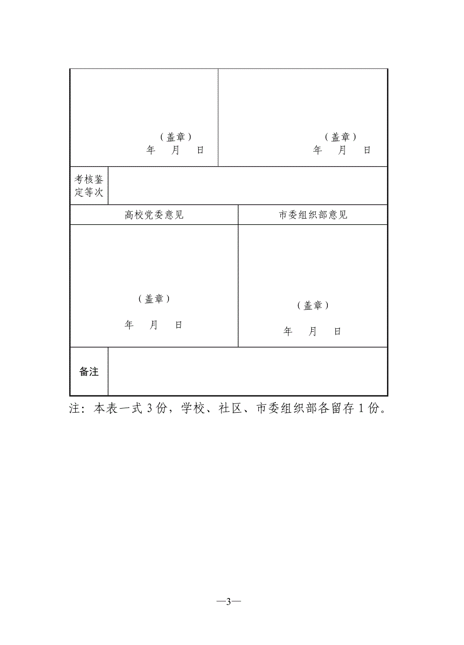 淮安市大学生志愿者进社区活动考核鉴定表_第3页