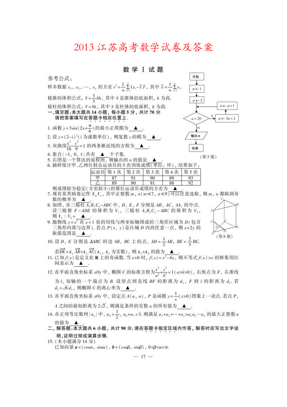 2013江苏高考数学试卷及答案解析_第1页